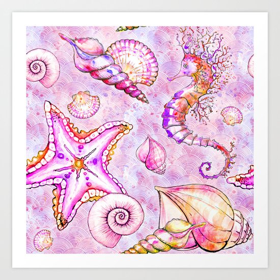 Pink seahorse Art Print