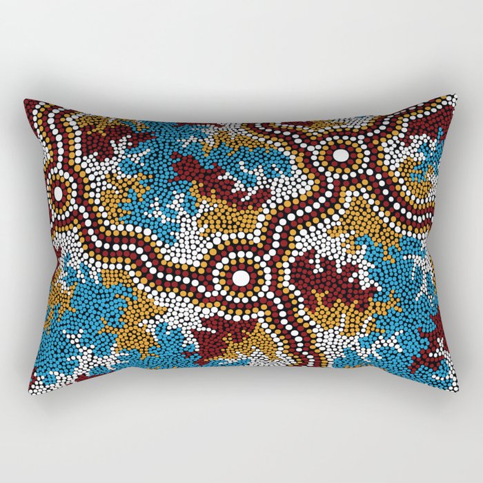 Authentic Aboriginal Art - Wetland Dreaming Rectangular Pillow