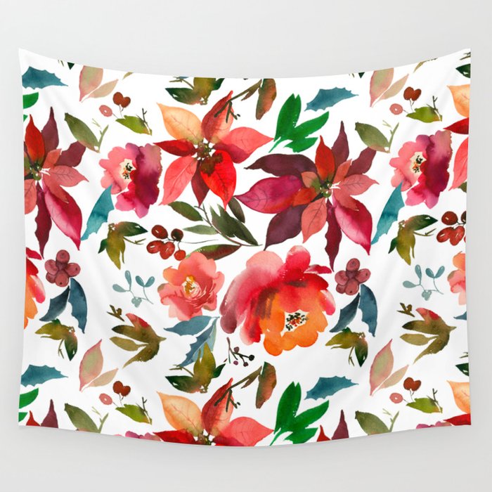Hand Painted Lush Watercolor Roses Pattern Wall Tapestry