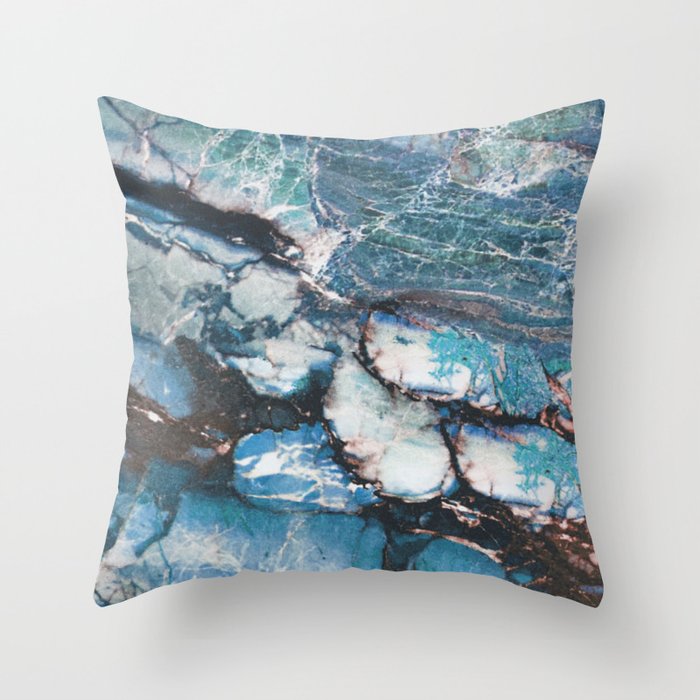 Turquoise Blue Marble Throw Pillow