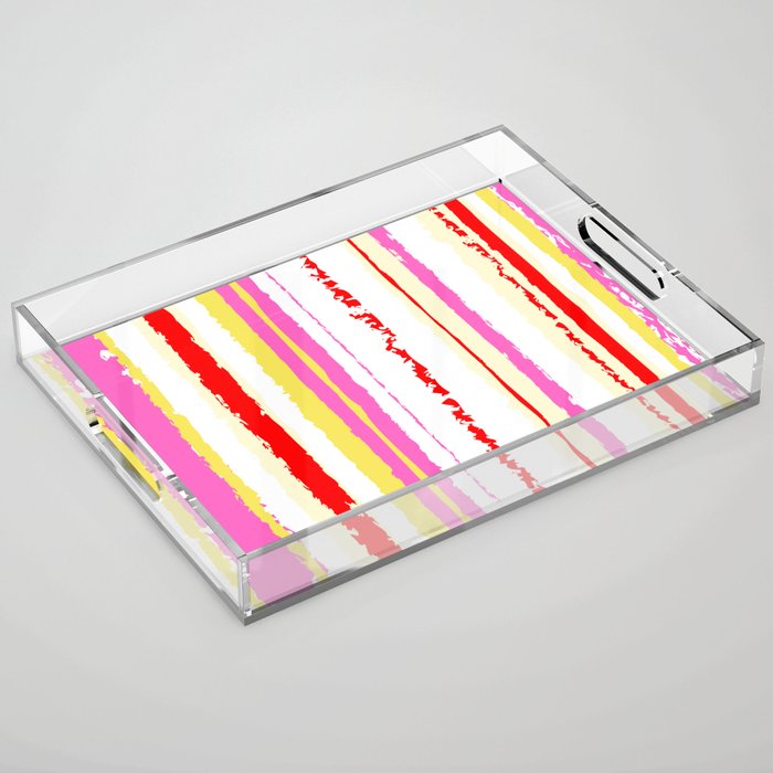 Summer pink yellow red stripes  Acrylic Tray