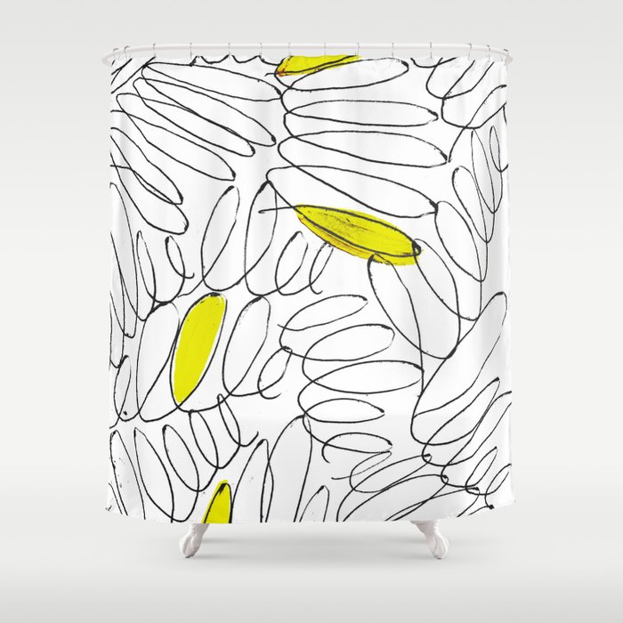 Spark: a minimal black and white abstract piece with yellow details Shower Curtain