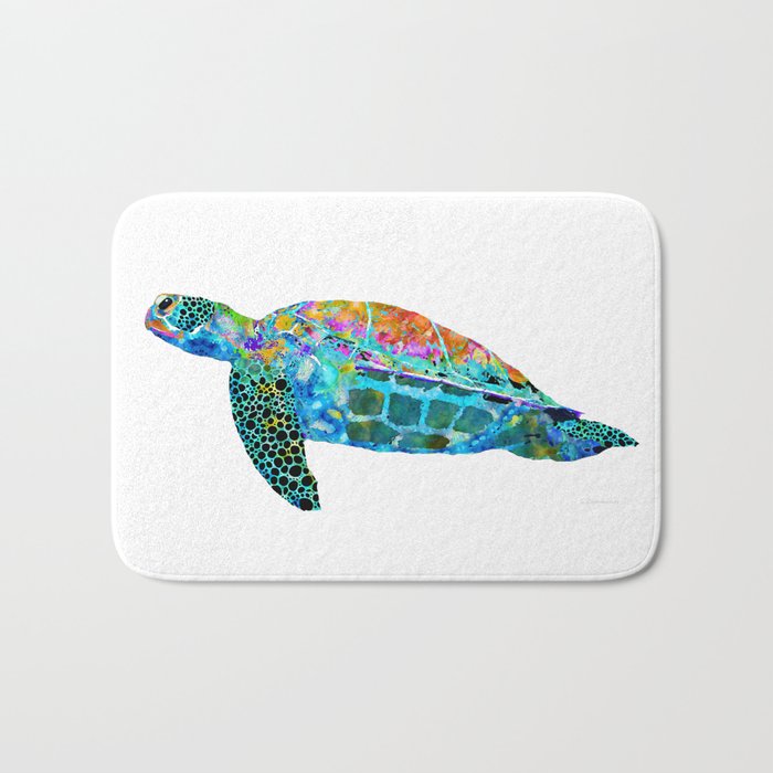 Colorful Sea Turtle - Beachy Beach Art - Sharon Cummings Bath Mat