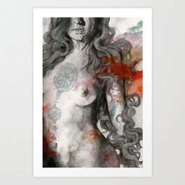Edit Your Wounds (nude mandala girl erotic drawing) Kunstdrucke | Figurative, Mandala, Body, Tattoo, Feminine, Female, Tits, Nipples, Streetart, Sexy 