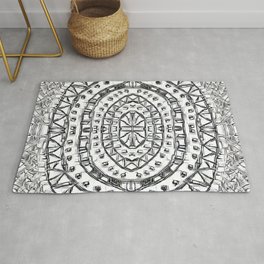 Black And White Aztec Oval Pattern Area & Throw Rug