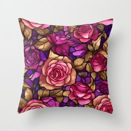 Trendy Stained Glass Roses Elegant Collection Throw Pillow