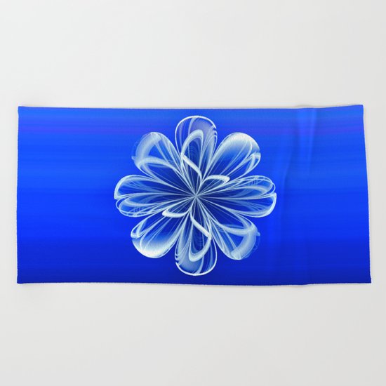 White Bloom on Blue Beach Towel