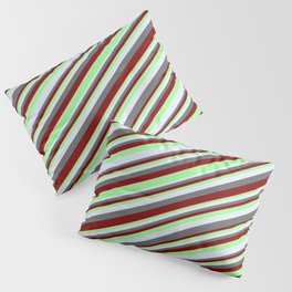 [ Thumbnail: Maroon, Green, Lavender, and Dim Gray Colored Lined Pattern Pillow Sham ]