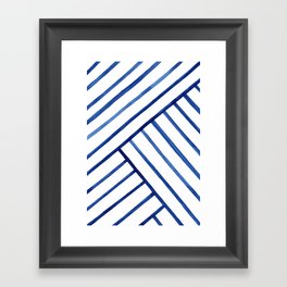 Watercolor lines pattern | Navy blue Framed Art Print