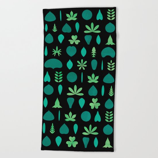 Leaf Shapes and Arrangements Pattern Dark Beach Towel