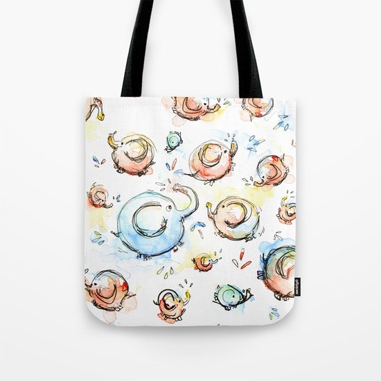 Elephants Pattern Watercolor Whimsical Animals Tote Bag