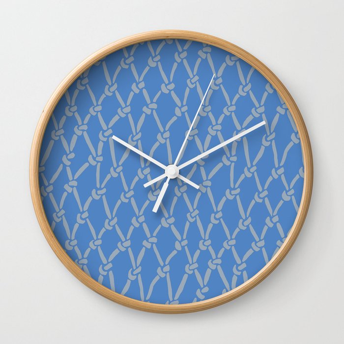 Fishing Net Grey on Blue Wall Clock