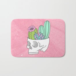 Succulent cactus garden flower pastel skull Bath Mat