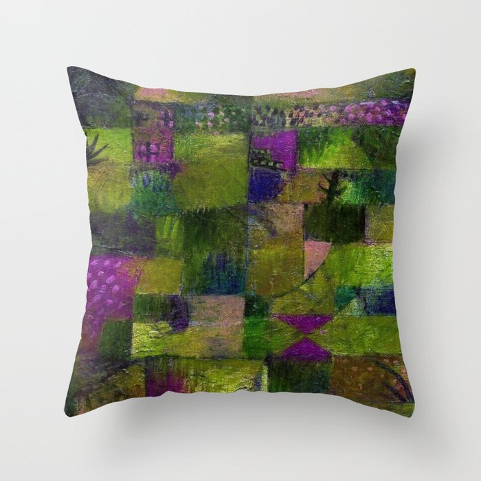 Terraced garden tropical floral gold and amethyst Mediterranean abstract landscape painting by Paul Klee Throw Pillow