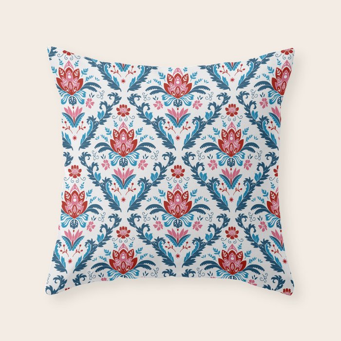 Red and blue throw pillows top