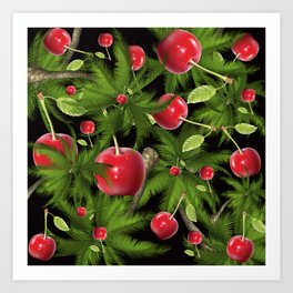 cherry exotic fruit  Art Print | Graphicdesign, Naturedesign, Tropical, Vegetation, Greenleaves, Africa, Paradise, Fruet, Tropicalleaves, Jungle 
