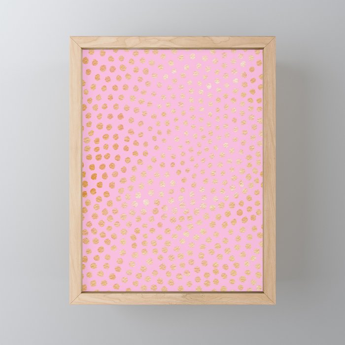 Gold Dots on Pink Framed Mini Art Print