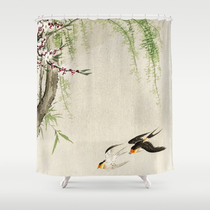 Swallows mid flight - Vintage Japanese Woodblock Print Art Shower Curtain