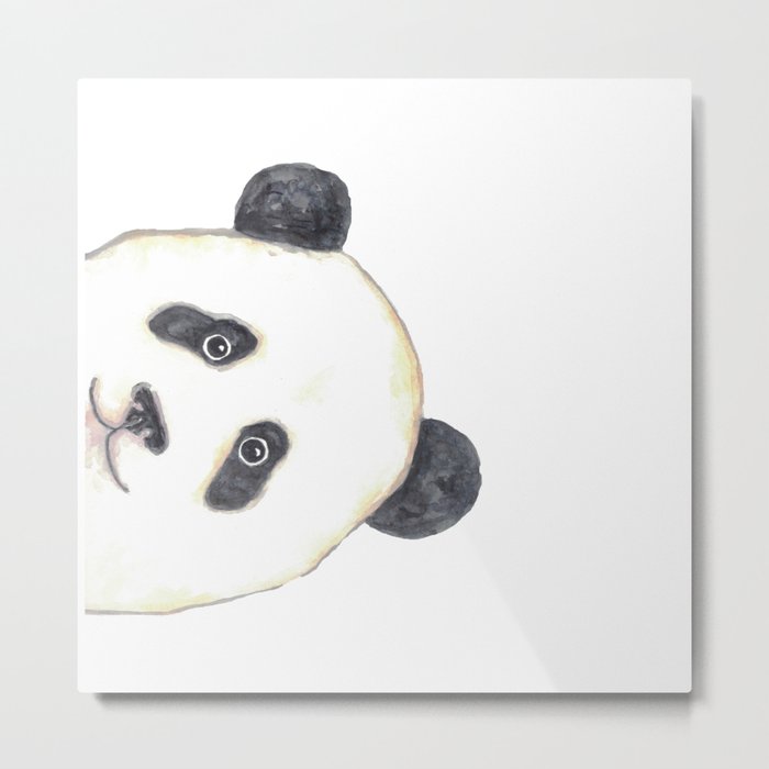 Panda peeking Painting Wall Poster Watercolor Metal Print