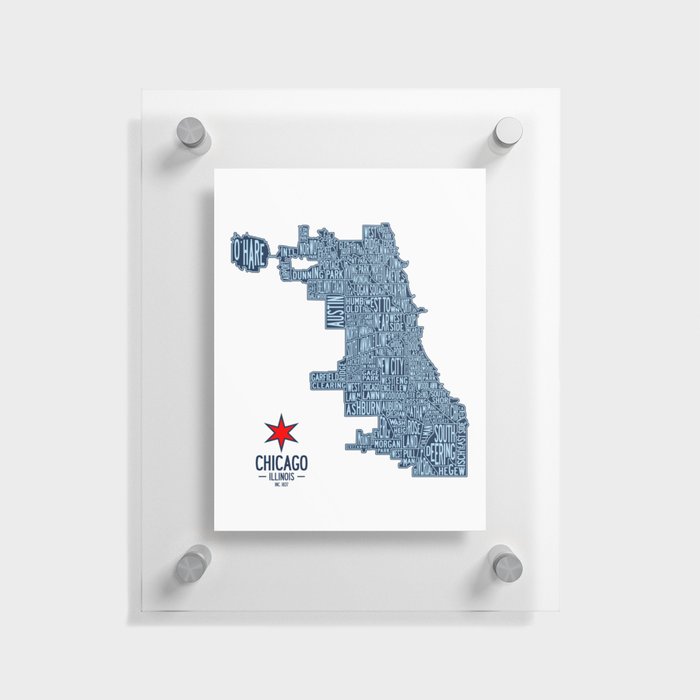Chicago Neighborhood Map Floating Acrylic Print