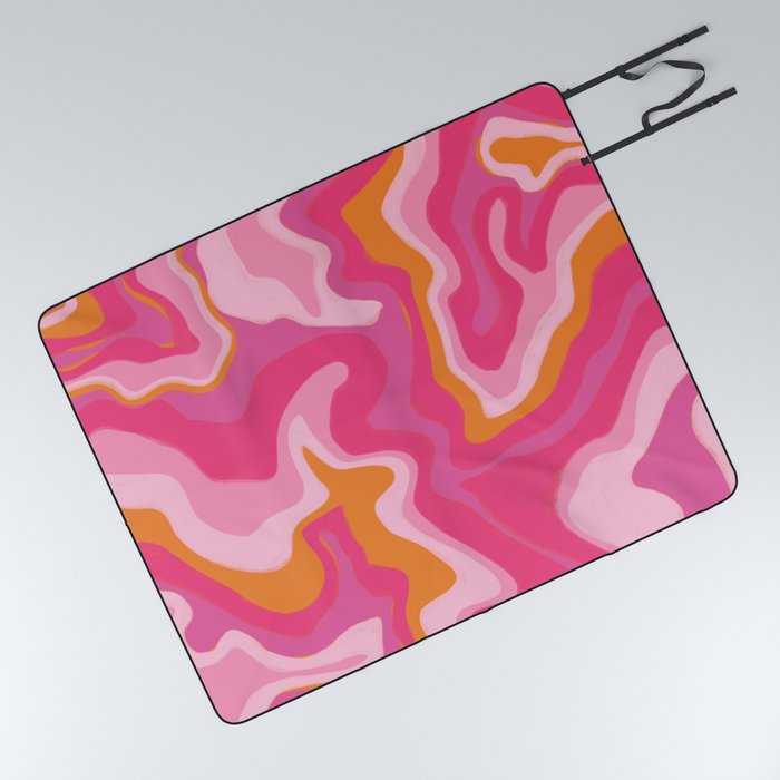Colorful Pink + Orange Liquid Swirl - Retro Mid-Century Modern Style Picnic Blanket