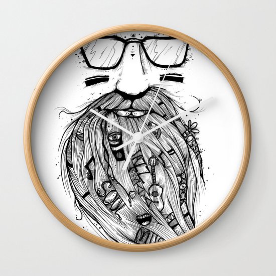 Beard Me Some Music (Black & White) Wall Clock