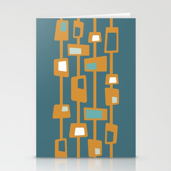 Mid Century Funky Blocks in Orange and Teal Stationery Cards