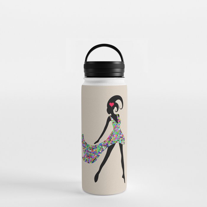 Female silhouette in flowered dress with mosaic heart in hair Water Bottle