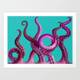 Teal and Pink Kraken Art Print