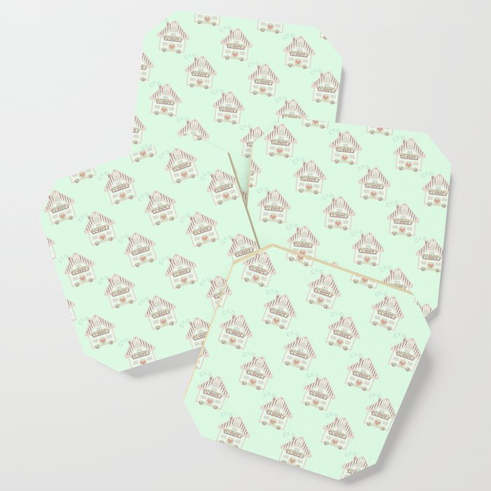 Little Cute House Cross Stitch Pattern Green Coaster By Bettysue Society6