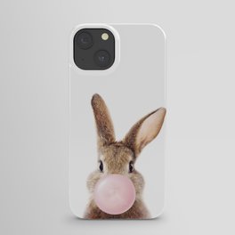 Brown Bunny Blowing Bubble Gum, Pink Nursery, Baby Animals Art Print by Synplus iPhone Case