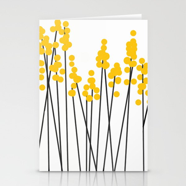 Hello Spring! Yellow/Black Retro Plants on White #decor #society6 #buyart Stationery Cards