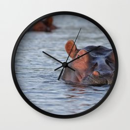 South Africa Photography - Two Hippos Swimming In A Lake Wall Clock