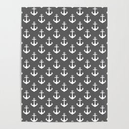 Anchors (White & Grey Pattern) Poster