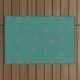 Branches With Red Berries Seamless Pattern on Green Blue Background Outdoor Rug