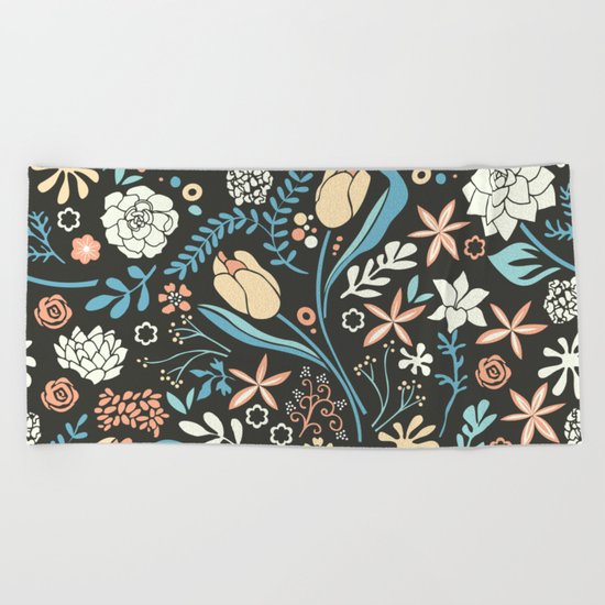 Tulip flowerbed, blue Beach Towel