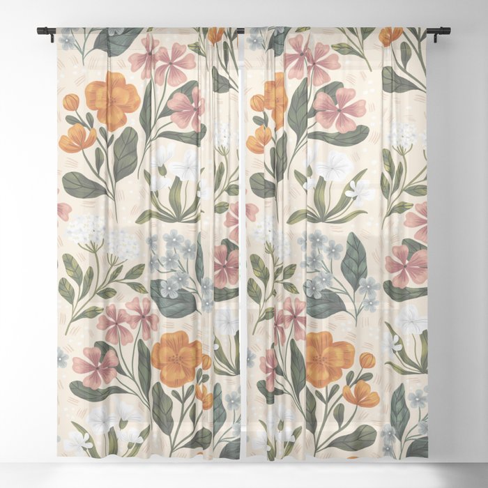 Wild Flowers ~ vol2.  vintage inspired botanical Sheer Curtain