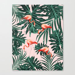 Summer Flamingo Jungle Vibes #1 #tropical #decor #art #society6 Canvas Print