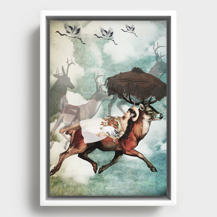 A dream of a journey with deers Framed Canvas