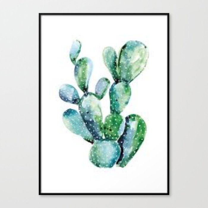 Watercolor Prickly-Pear Cactus Canvas Print