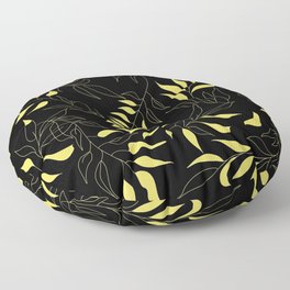 Delicate leaves -vibrant yellow and black Floor Pillow