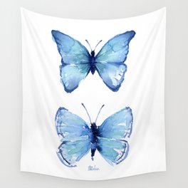 Two Blue Butterflies Watercolor Wall Tapestry