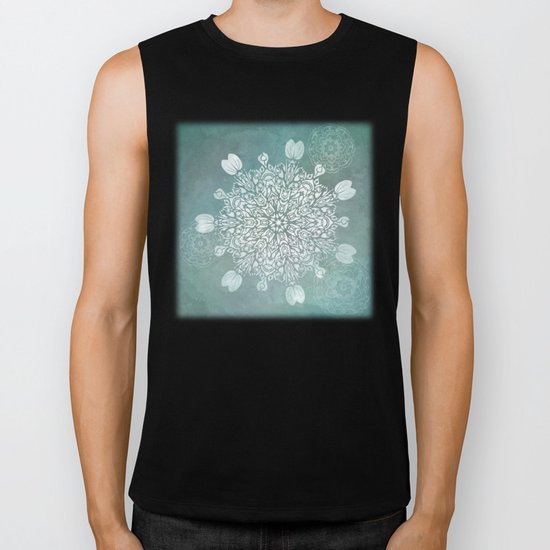 Turquoise Batik Mandala Float Biker Tank