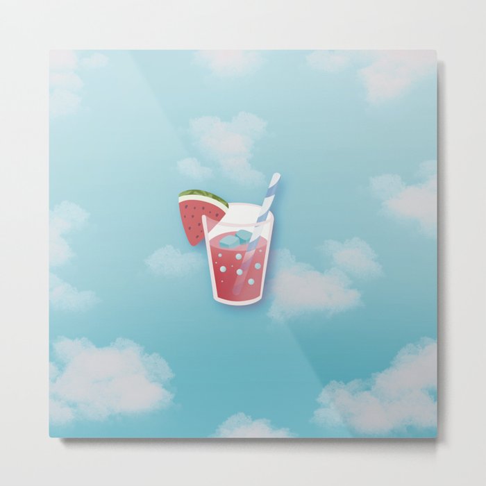 Watermelon Juice with a beautiful blue cloud background. Metal Print