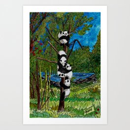 Six Baby Pandas in a Tree Art Print