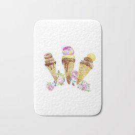 Chocolate Strawberry Berry Ice Cream Cone Rose Flowers Watercolor Square Composition Bath Mat