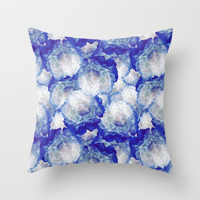 Royal Blue Peonies Oil Painted Floral Throw Pillow