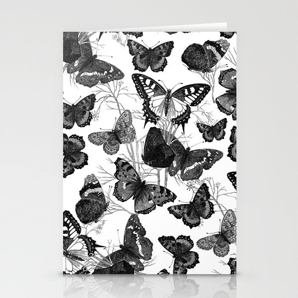 Shabby vintage black white floral butterflies Stationery Cards