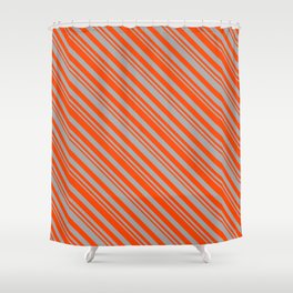 [ Thumbnail: Red & Dark Grey Colored Striped/Lined Pattern Shower Curtain ]