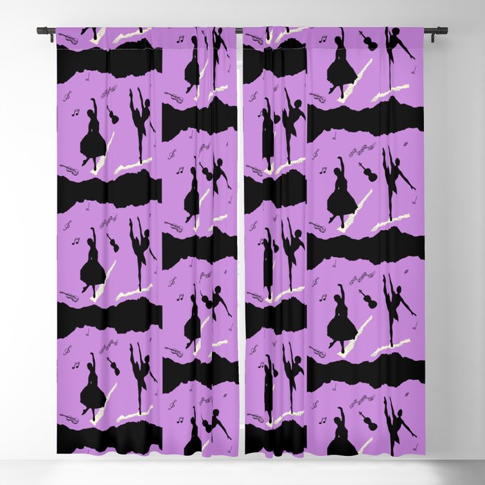 Two ballerina figures in black on violet paper Blackout Curtain